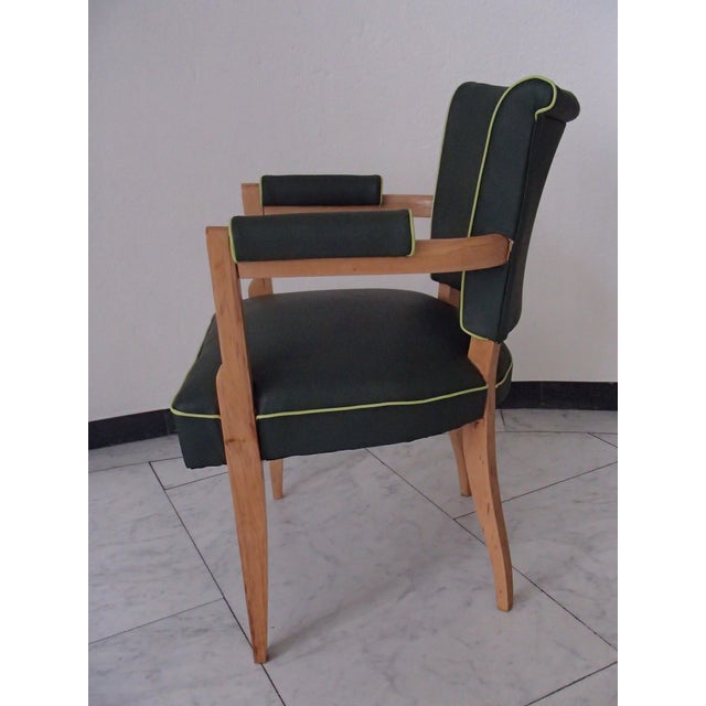 Wood Desk Chair with Green Leather Seat and Light Piping, 1930s For Sale - Image 7 of 12