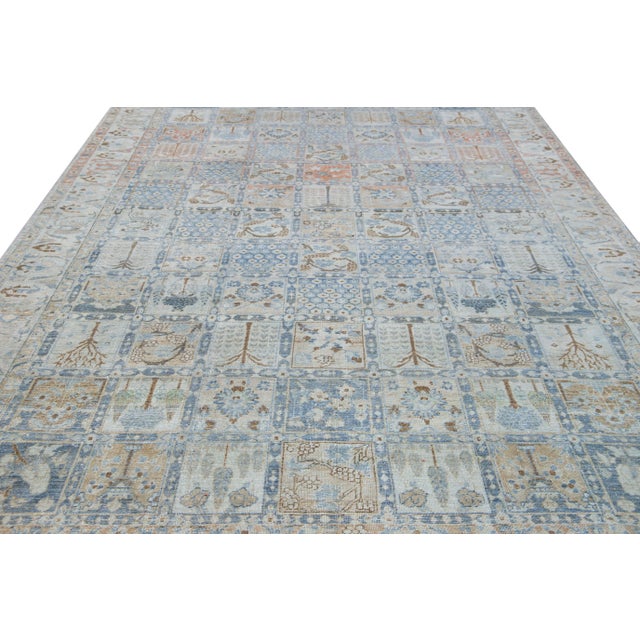 Traditional Antique Tabriz Handmade Blue Designed Geometric Pattern Wool Rug For Sale - Image 3 of 10