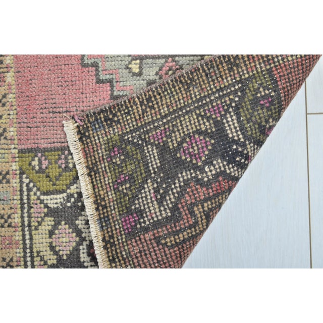 1960s Muted Pastel Decorative Hand Knotted Small Rug For Sale - Image 5 of 6