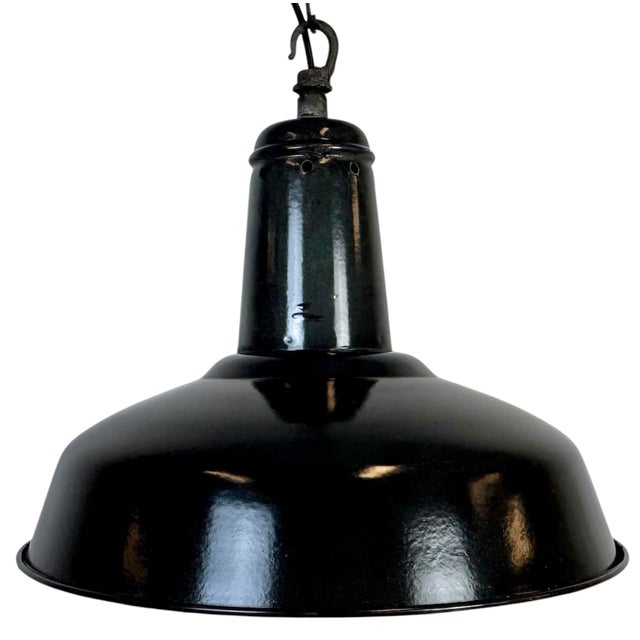 Industrial French Dark Grey Enamel Factory Pendant Lamp, 1960s For Sale - Image 17 of 17