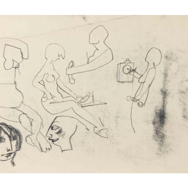Mino Maccari, Figures, 1965, Charcoal For Sale