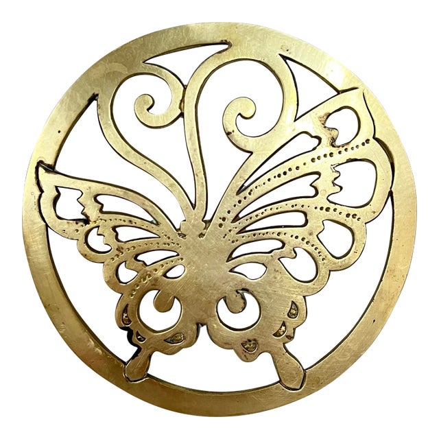Mid Century Brass Butterfly Trivet For Sale