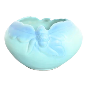 Van Briggle Arts & Crafts Turquoise Glazed Ceramic Bowl With Oak Leaf and Acorn Motif