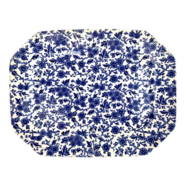 Vintage Burleigh "Arden" Blue Floral Ironstone Octagonal Serving Platter For Sale
