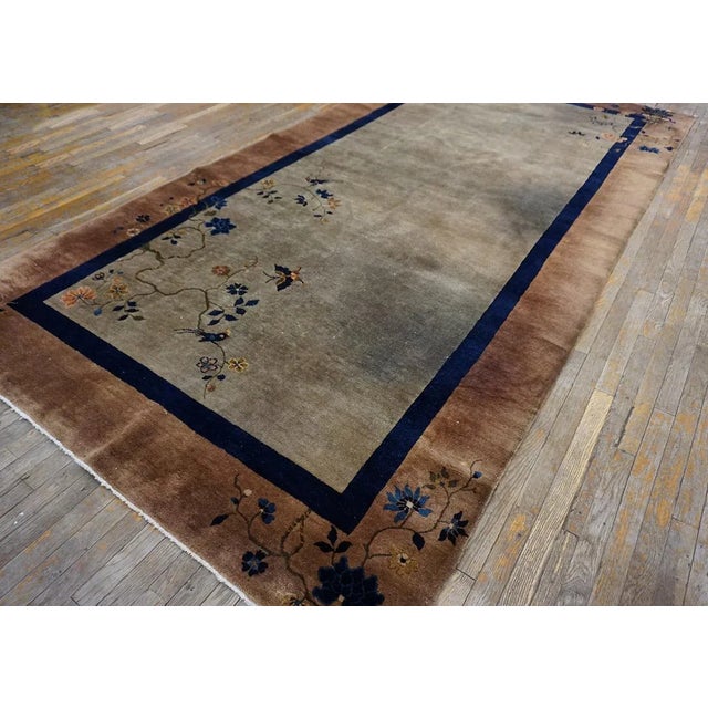 1920s Gray Open Field Floral Antique Chinese Art Deco Gallery Carpet 6' X 11' 8" Knotted Wool Rug Runner For Sale - Image 4 of 9