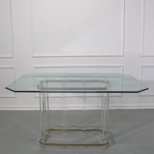 Charles Hollis Jones Charles Hollis Jones Lucite and Brass Dining Table For Sale - Image 4 of 8