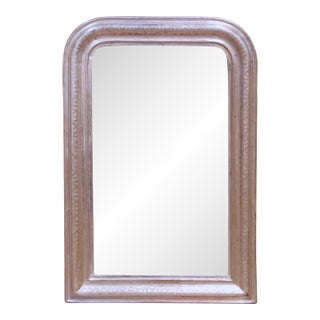 19th Century French Louis Philippe Silver Leaf Wall Mirror With Engraved Decor For Sale