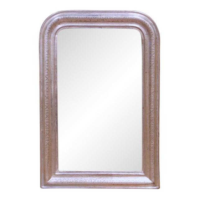 19th Century French Louis Philippe Silver Leaf Wall Mirror With Engraved Decor For Sale