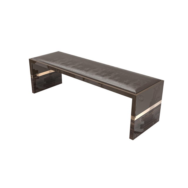 "Galeone" Bench With Stainless Steel, Walnut and Bronze Details For Sale - Image 4 of 9