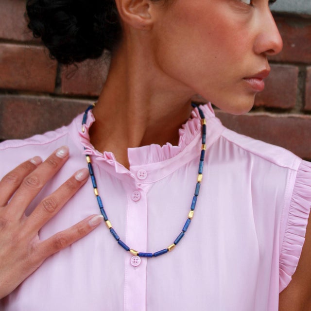 Modern Lapis Lazuli Tube Matinee Necklace For Sale - Image 3 of 9