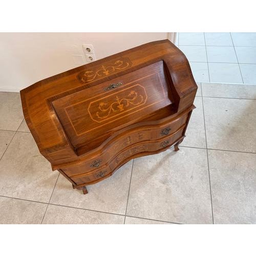 Wood Antique Style Baroque Secretaire in Burl Wood, 1980s For Sale - Image 7 of 9