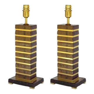 Pair of Italian Table Lamps With Smoky Murano Glass Blocks, 1990s For Sale