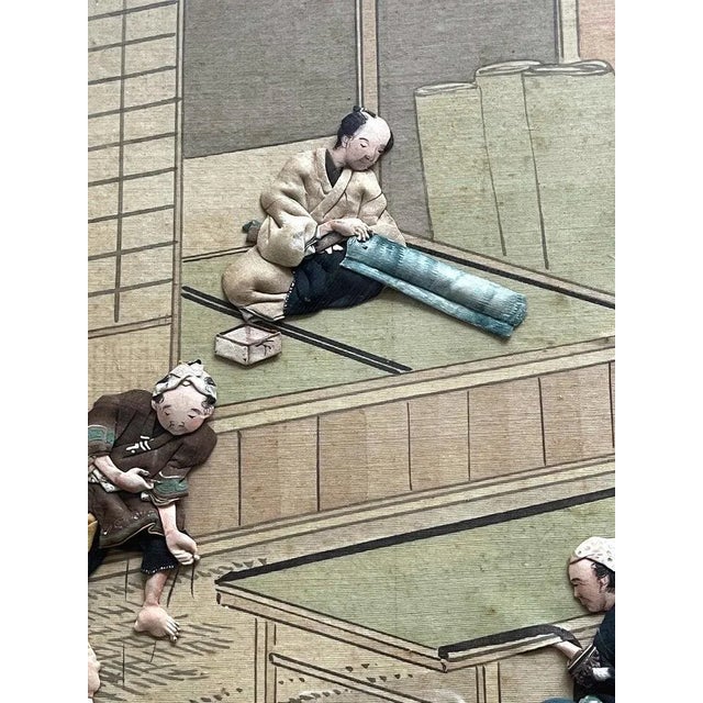 Framed Japanese Oshi-E Textile Art Meiji Period from a Large Set For Sale - Image 4 of 9