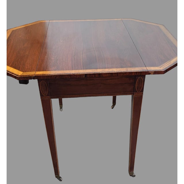 Brown Late 19th Century Antique English Sheraton Rosewood Satin Wood Banded Pembroke Drop Leaf Table For Sale - Image 8 of 11