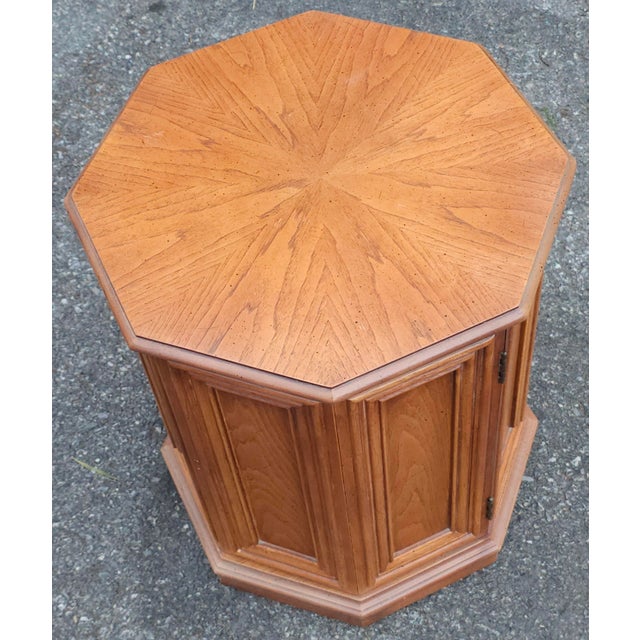 Tan Mid 20th Century Hexagonal Oak Side Table Cabinet For Sale - Image 8 of 8
