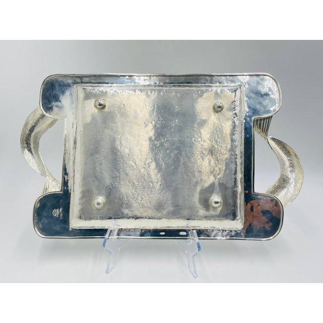 1980s Emilia Castillo Silver-Plated Serving Tray With Fish Handles & Abalone Inlay For Sale - Image 9 of 18