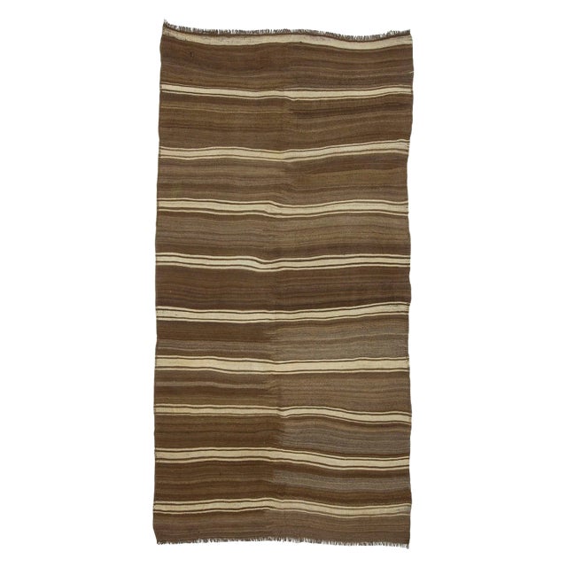 Vintage Turkish Brown Natural Wool Kilim Rug - 5′1″ × 10′ For Sale