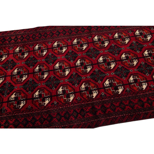 1920s 1920s Red Antique Handmade Persian Turkmen Wool Rug With Geometric Motif For Sale - Image 5 of 7