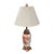 Vintage Chinoiserie Porcelain Table Lamp With Terracotta Floral Motif and Pleated Shade For Sale