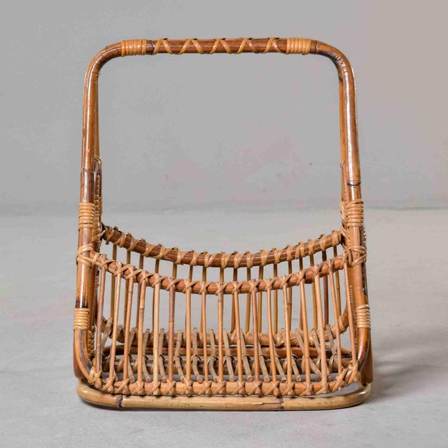 Mid-Century Modern Mid-Century Italian Albini-Style Bamboo Magazine Basket For Sale - Image 3 of 11