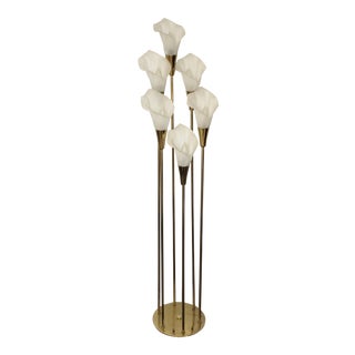 1980s Contemporary Brass and White Calla Lilly Multi-Light Floor Lamp For Sale