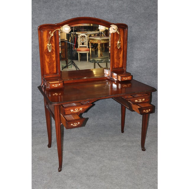 1920's Art Nouveau Mahogany Ormolu Mounted Vanity and Majorelle Stool For Sale In Philadelphia - Image 6 of 14