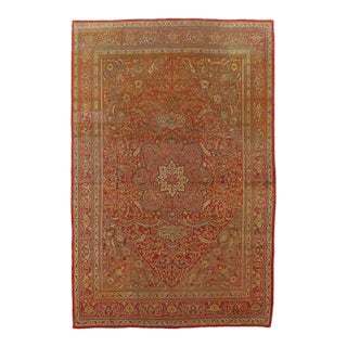 Antique Tabriz Carpet, Handmade Persian Rug in Floral Gold, Red and Beige For Sale