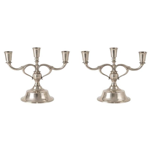 Silver Danish Art Deco Pewter Candelabras attributed to Just Andersen, 1930s, Set of 2 For Sale - Image 8 of 8