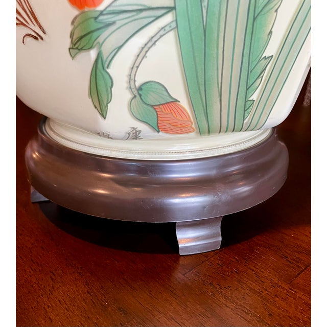 Cream Vintage Asian-Inspired Ceramic Table Lamp With Floral Motif For Sale - Image 8 of 11