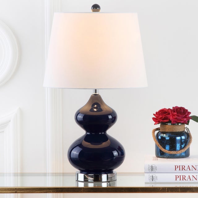 Alfred 24 Inch H Double Gourd Glass Table Lamp in Navy - a Pair For Sale - Image 4 of 6