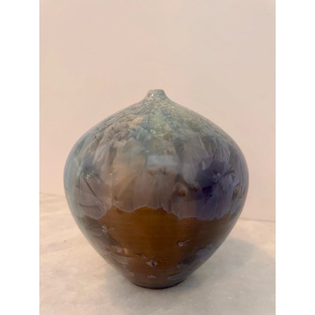 Late 20th Century Phil Morgan Signed 1991 Crystalline Glaze Studio Pottery Vase – Blue Teal Art Po For Sale - Image 5 of 6
