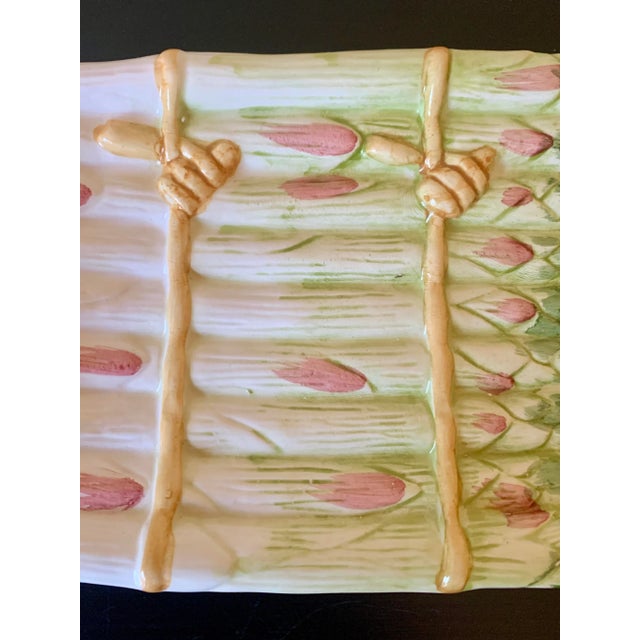 1980s Majolica Ceramic Trompe l'Oeil Asparagus Dish For Sale - Image 5 of 9