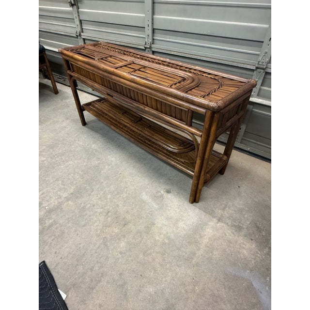 1970s Split Bamboo Rising Sun Console Table For Sale - Image 4 of 12