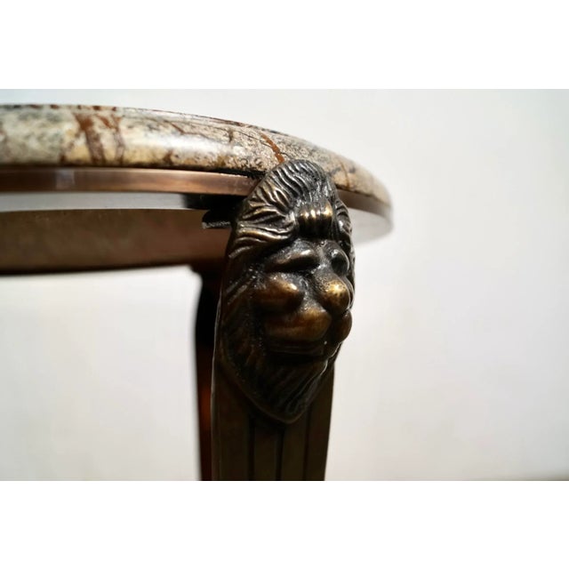 1980’s Art Deco Solid Brass & Marble Lion’s Head Side Table For Sale - Image 9 of 12