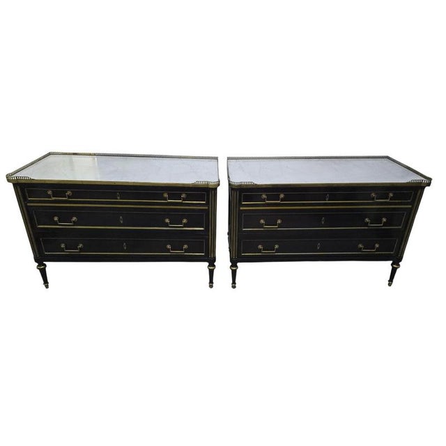 1920s Ebonized Commodes with Marble Tops and Gilt Bronze Mounts, 1920s For Sale - Image 5 of 18