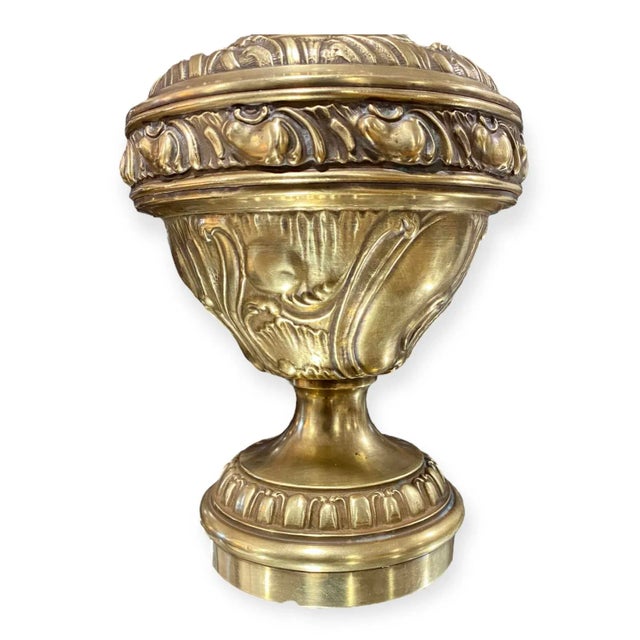 Art Nouveau Antique German Chased Gilt Brass Oil Lamp For Sale - Image 3 of 8