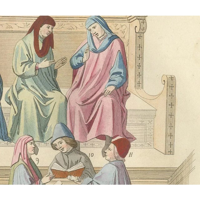 Merchant Courtroom Scene with Consuls and Petitioners in Medieval Italy, 1845, Paper For Sale - Image 3 of 10