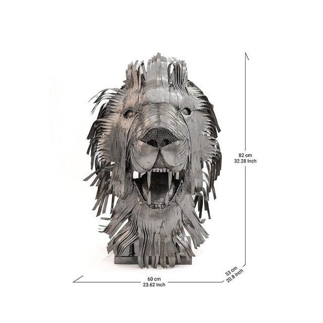 Recycled Steel Lion Head Sculpture by Holomua For Sale - Image 9 of 10