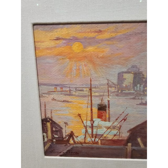 1930s Antique 1930s Lucien Biva New York Brooklyn Skyline Painting For Sale - Image 5 of 6