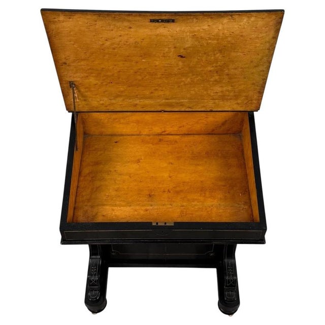 Antique English Ebonised Davenport Desk with Red Leather, 1800s For Sale - Image 4 of 14