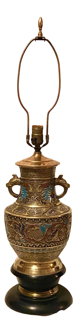 Vintage 1950s Cloisonné Champlevé Table Lamp