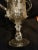 Very beautiful antique etched glass celery vase with applied blown glass handles and hand etched swan, foliage and writing.