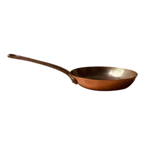 1970s Baumalu French Tinned Copper Sauté Frying Skillet Pan, Tin Lined, Cast Iron Handle, Made in France, 8"