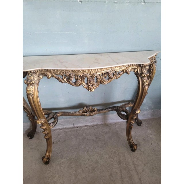 Louis XvVStyle Gilded Console Table with Marble Top, 1970s For Sale - Image 10 of 13