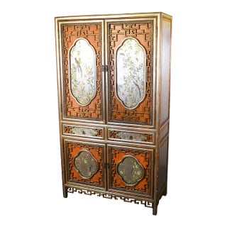 Reverse Mirror Painted Chinoiserie Armoire For Sale