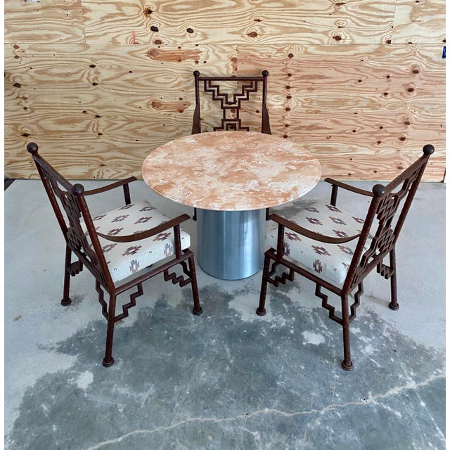 Metal Postmodern Steel Pedestal + Marble Dining Table For Sale - Image 7 of 12