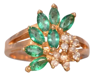 The Galway: Vintage Emerald and Natural Diamond Cocktail Ring in Yellow Gold