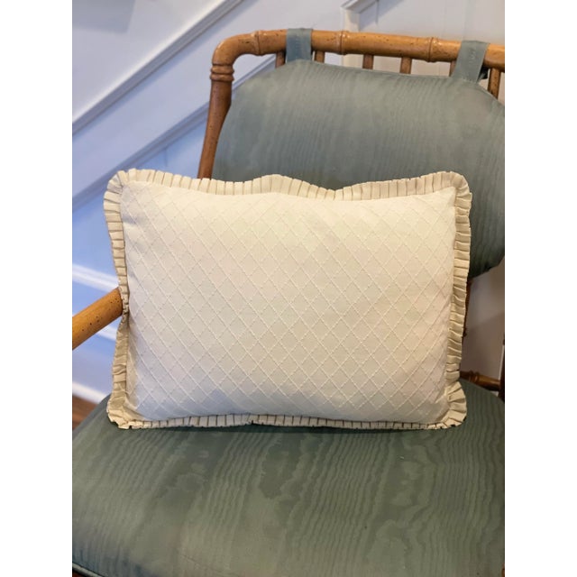 Mid 20th Century Vintage Cream Colored Diamond Pique Rectangle Bolster Pillow With Trim For Sale - Image 5 of 9