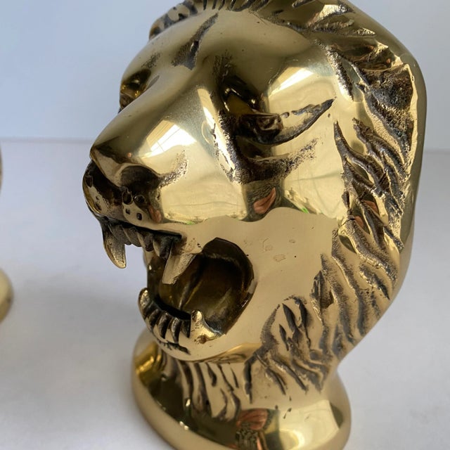 Brass Vintage 1970s Brass Lion Head Bookends a Pair For Sale - Image 8 of 10