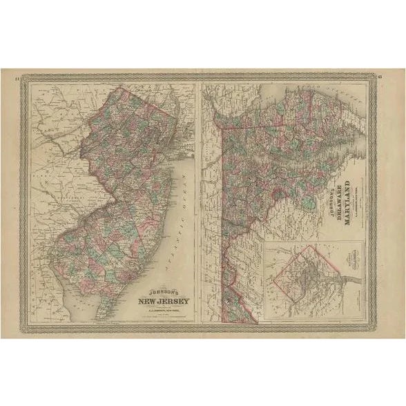 Late 19th Century Antique Map of New Jersey and Delaware and Maryland by Johnson, 1872 For Sale - Image 5 of 5